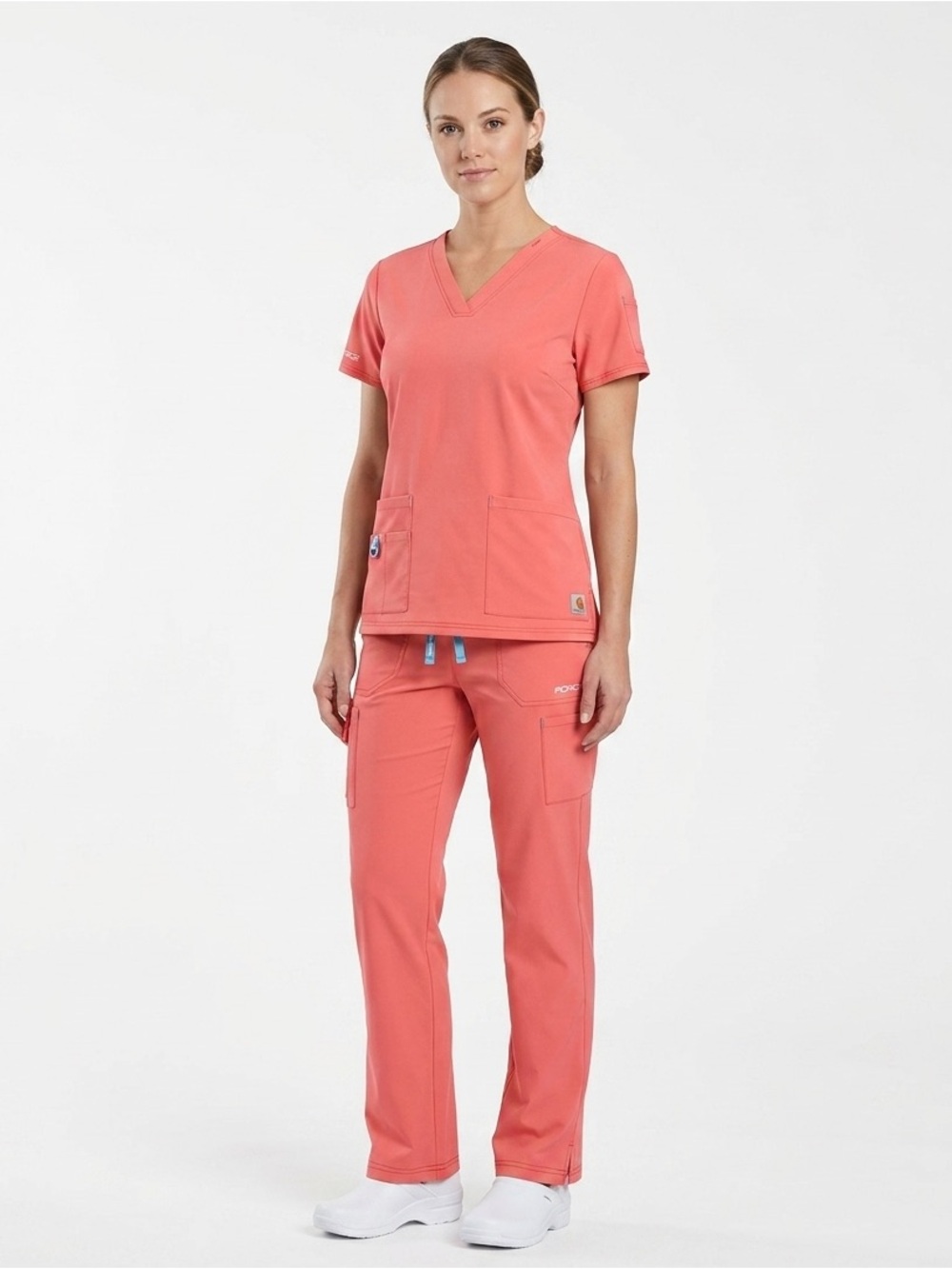 Carhartt Coral Orange V-Neck Utility Scrub Top & Pant set